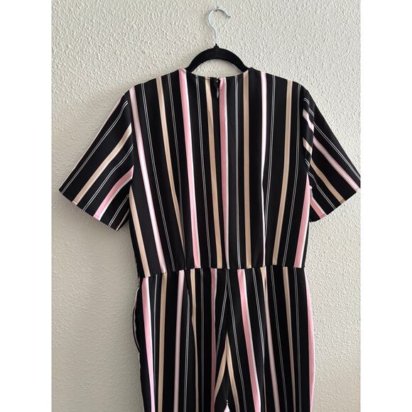 New York & Company Striped Black Pink Jumpsuit with Pockets Size Large - Picture 5 of 8